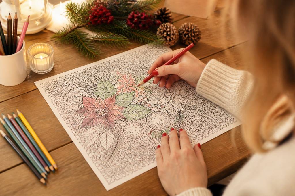 Atelier de noel : créez un coloriage anti-stress relaxant